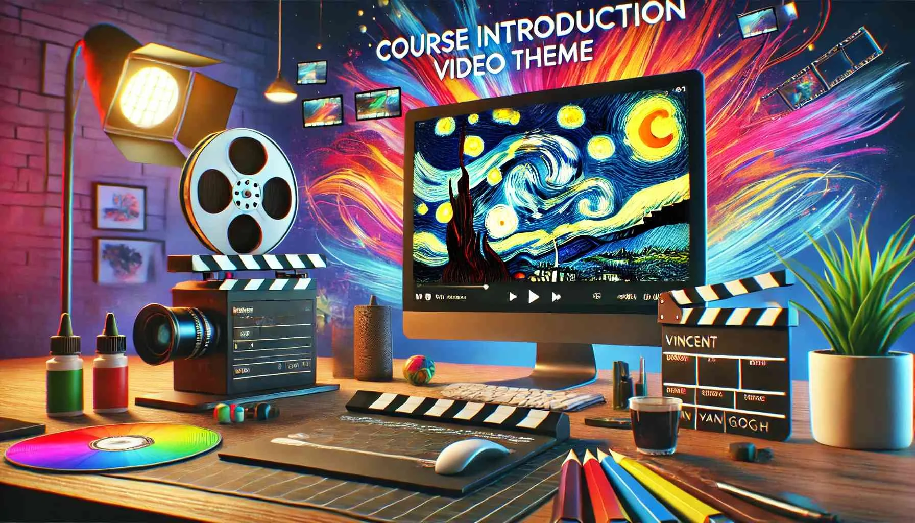Introduction Video Theme Featuring Elements Like A Film Reel A Clapperboard And A Computer Screen Displaying Video Editing Sof 20240704 1502
