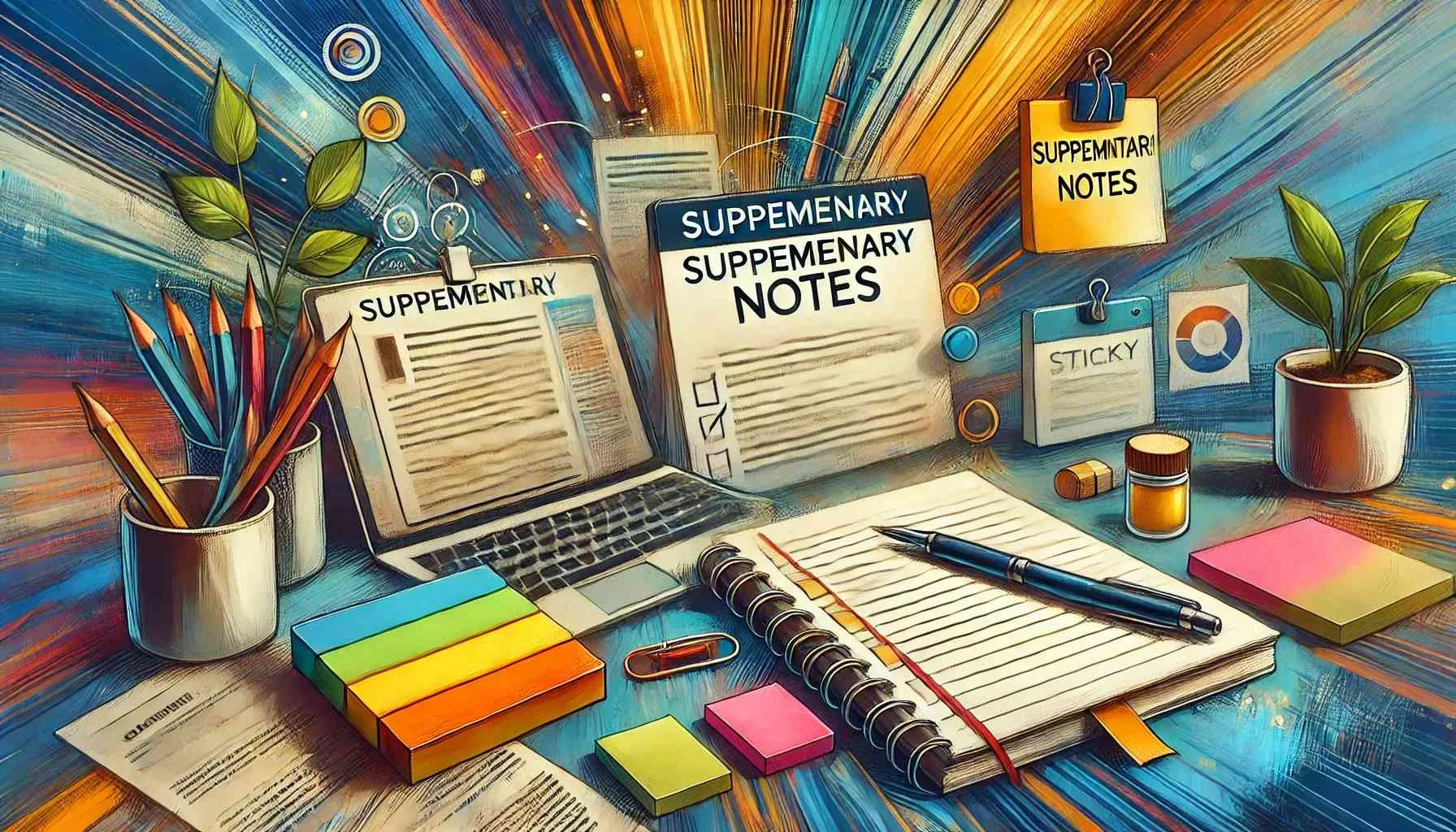 Tion Of Supplementary Notes Featuring Elements Like Sticky Notes A Notepad A Pen And Highlighted Text. The Background Is Dyna 20240704 1502