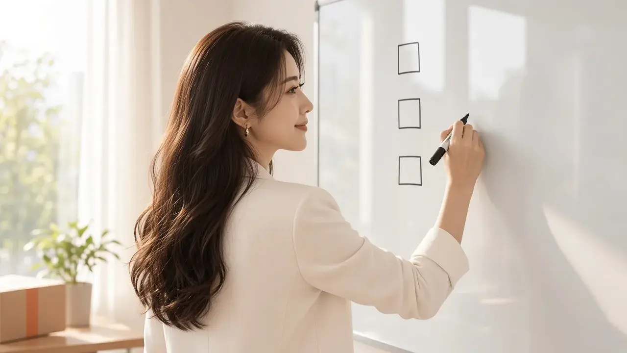 女性在白板上整理每週檢查流程