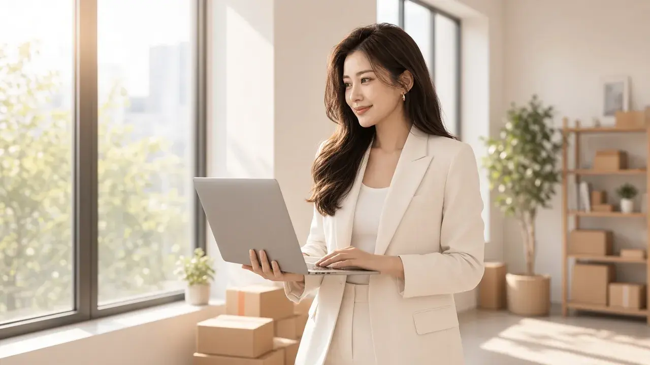 女性查看數據圖表，對應「建立四個資料桶」