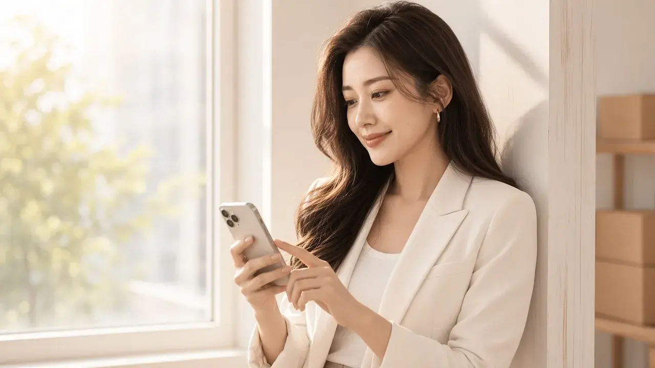 女性在手機上設定訊息
