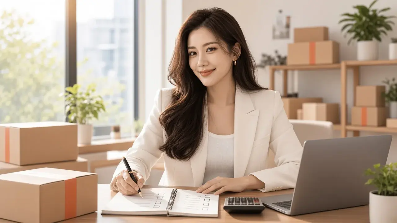 女性在筆記本上填寫開店前檢查清單