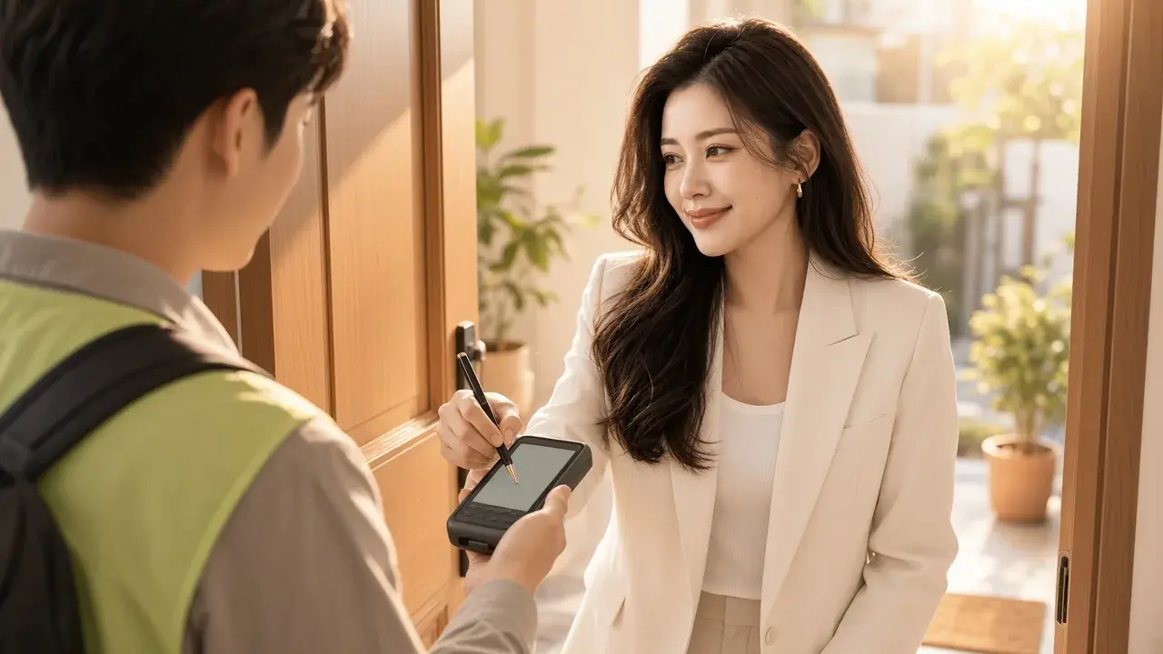 女性處理包裹出貨,對應「包裹到達前先備妥原出貨證據」