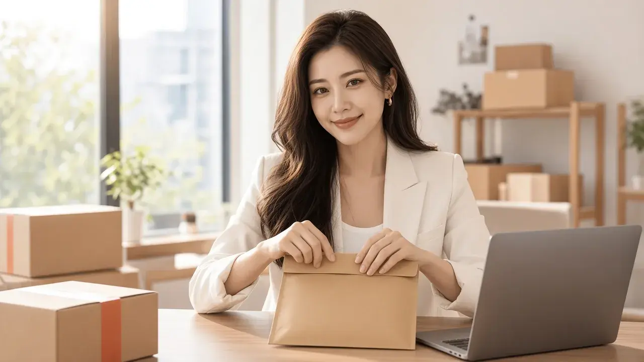 女性處理包裹出貨，對應「大架構要先有，細節可以逐步補」