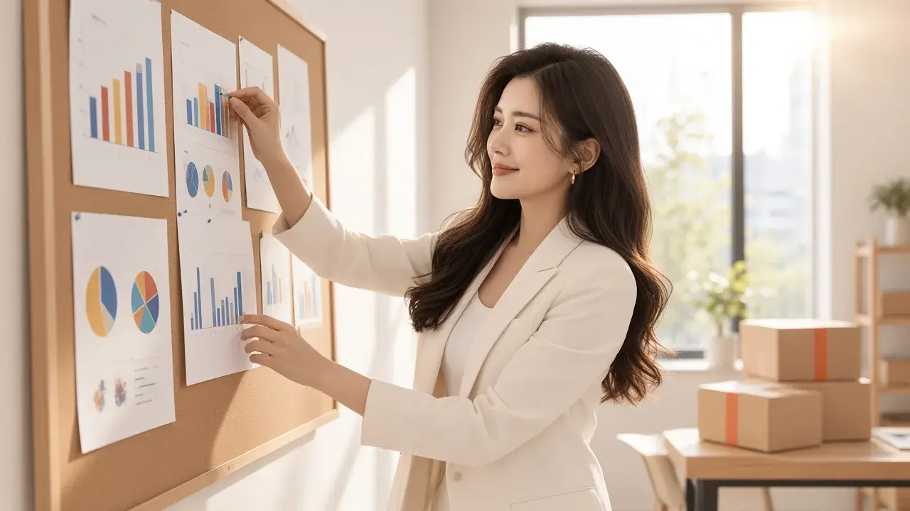 女性查看數據圖表，對應「一條可以直接採用的硬規則」