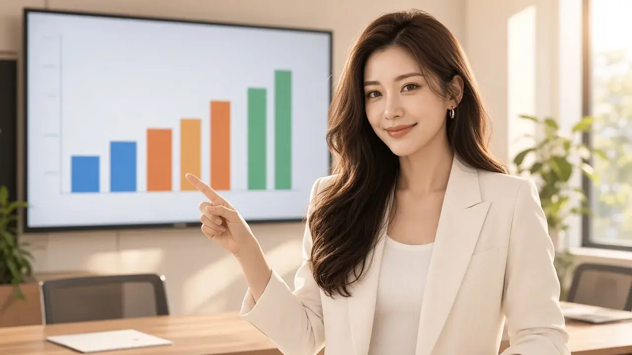 女性查看數據圖表,對應「假設案例:先倒推訂單與流量」