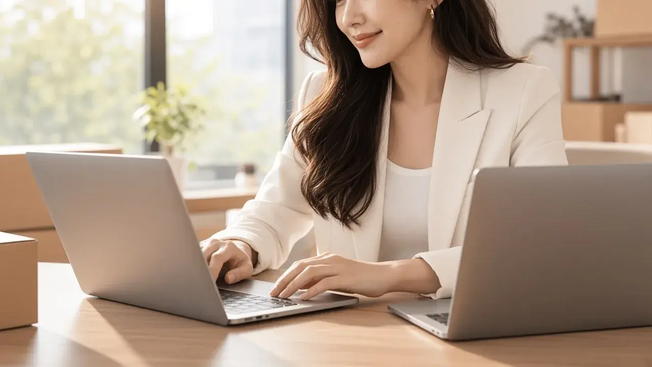 女性查看數據圖表,對應「掃碼版與人工版的最低控制」