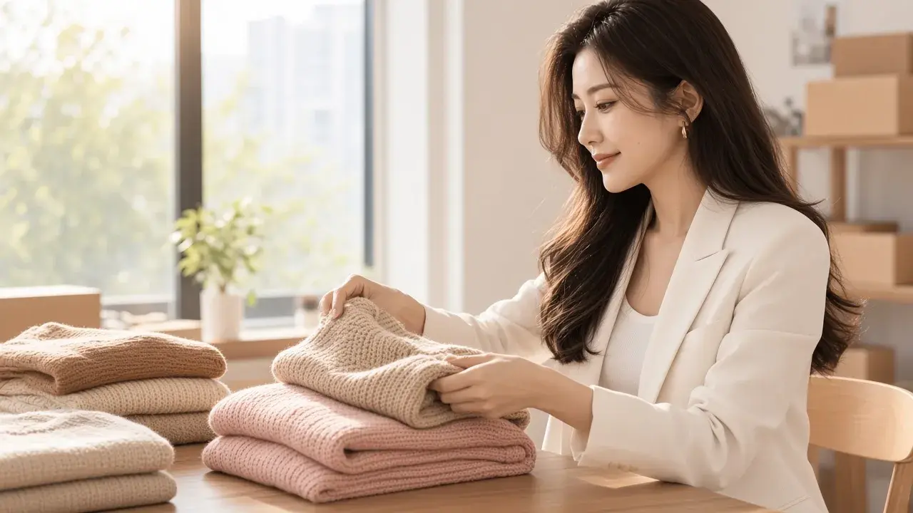 女性整理倉庫庫存，對應「第一輪先確認需求，不先押滿庫存」