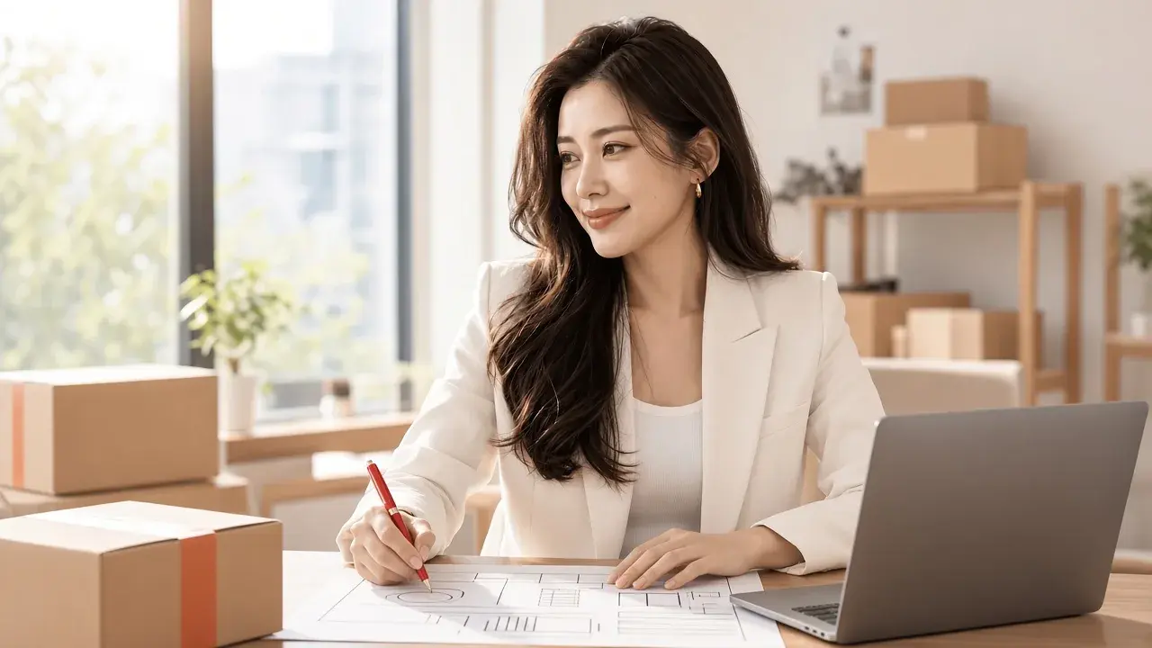 女性查看數據圖表，對應「AI 只做建議與例外整理」